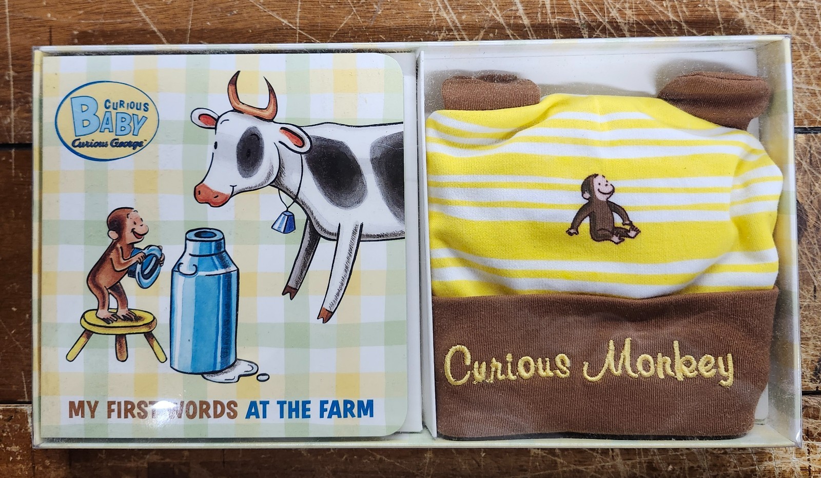 NEW Curious George Monkey Baby Hat Cap First Words at Farm Book