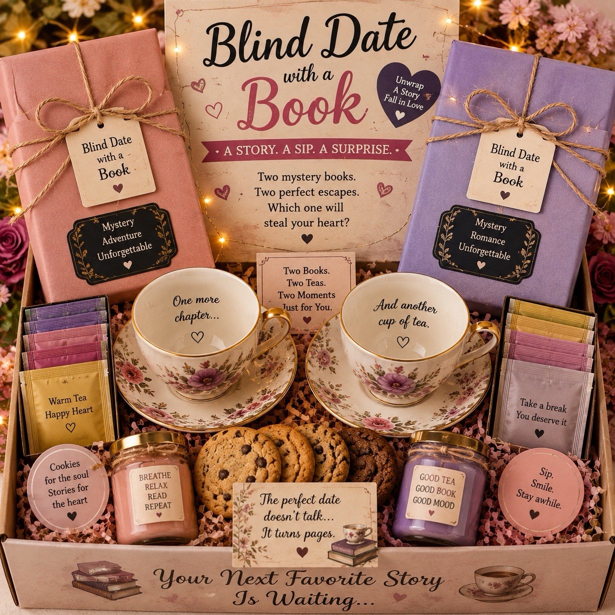 Blind Date with a 2 Books Box Mystery Tea Time With Cookies & 2 Candles