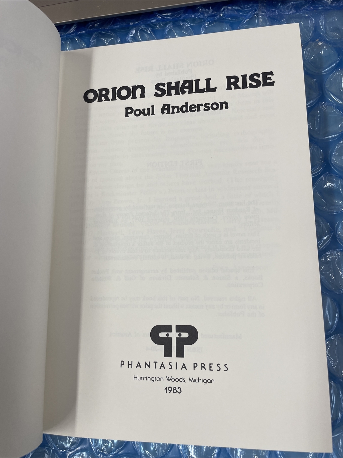 Poul Anderson ORION SHALL RISE 1st HC w/DJ SIGNED By Author Numbered Phantasia