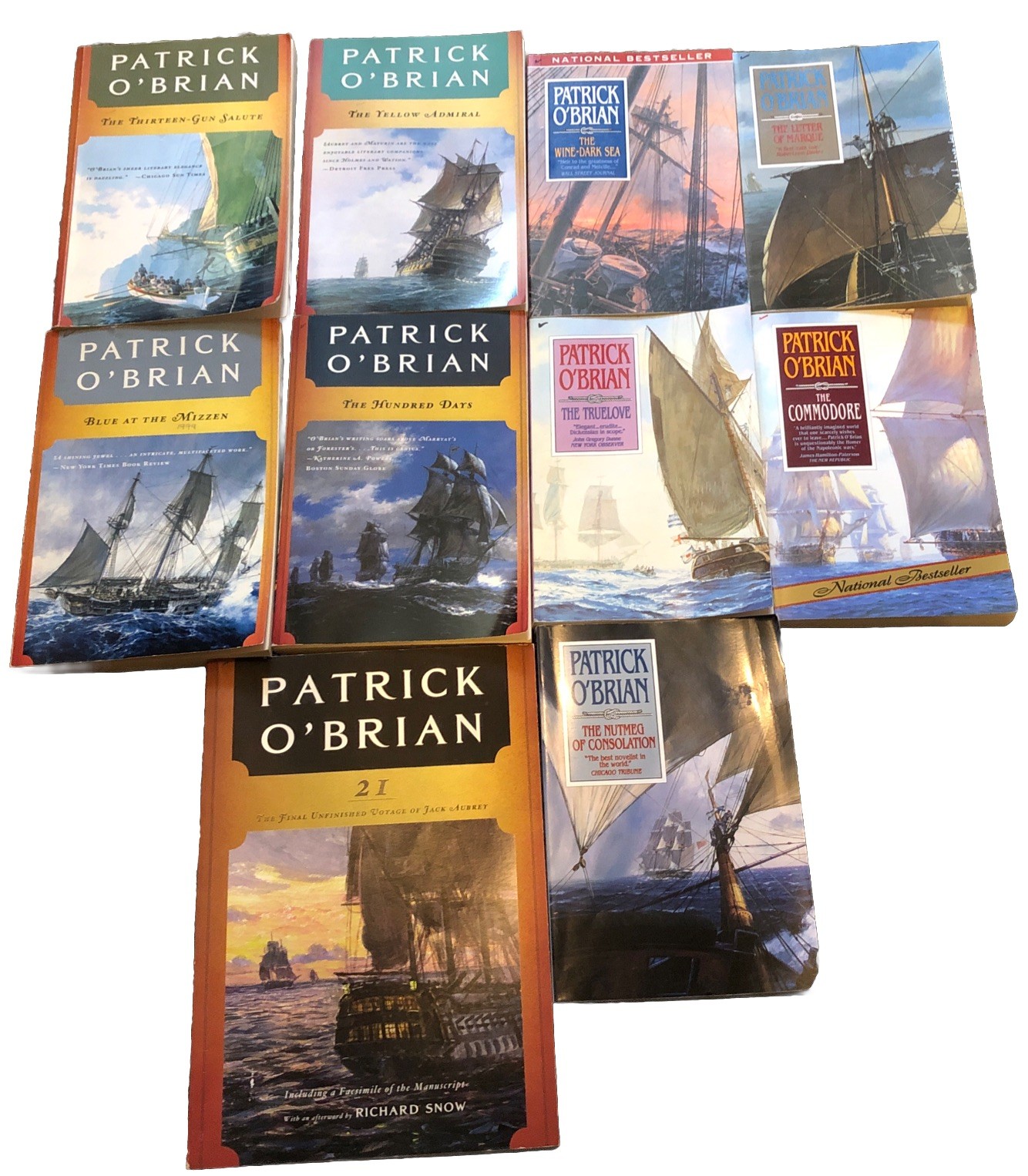 Patrick O’Brian 10 Book Mixed Lot Aubrey,Mizzen,Yellow Admiral,Marque,Truelove