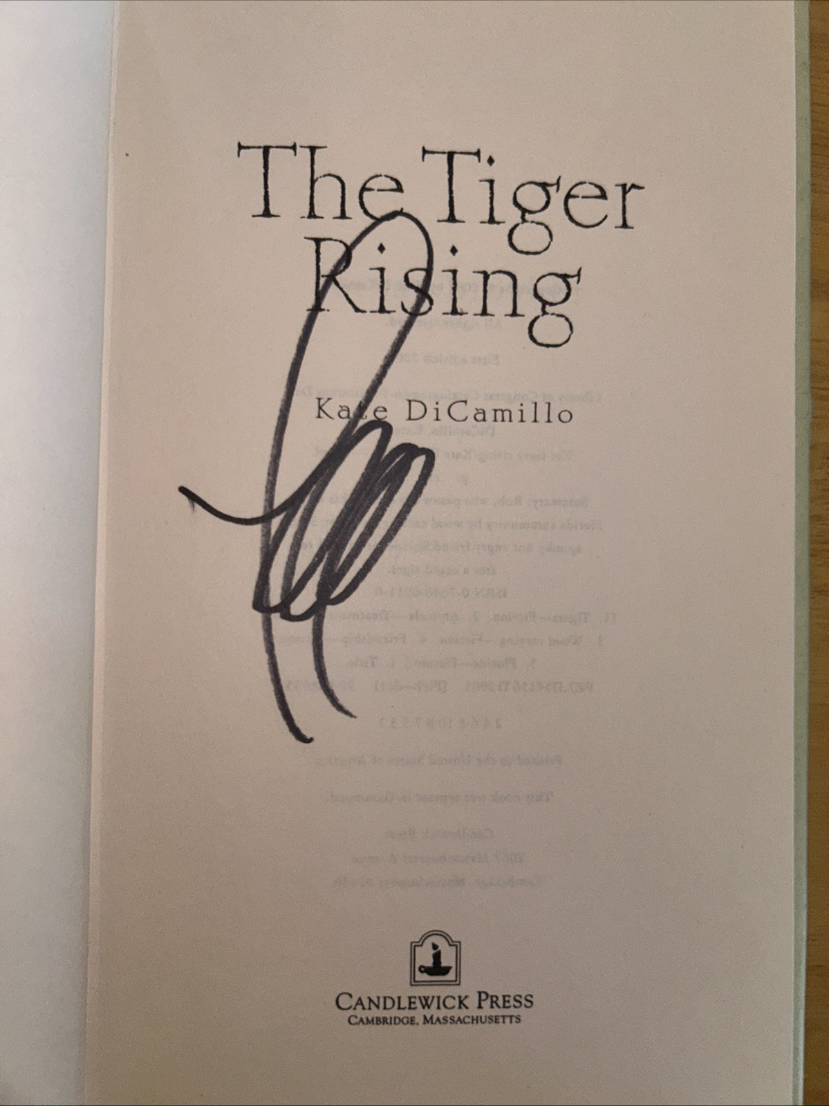 Tiger Rising by Kate DiCamillo (2001, Hardcover), 1st/1st, signed